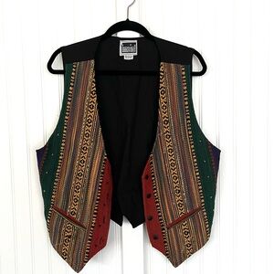 Vintage Funky Vest Woven Beaded Animal Print Ethnic Native Colorful Tuxedo Fit